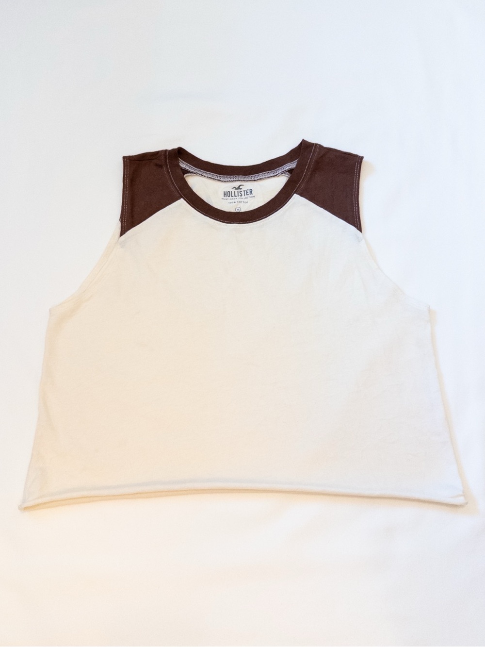 Hollister Cream Contrast Trim Crop Tank Top M 100% Cotton Muscle Tee